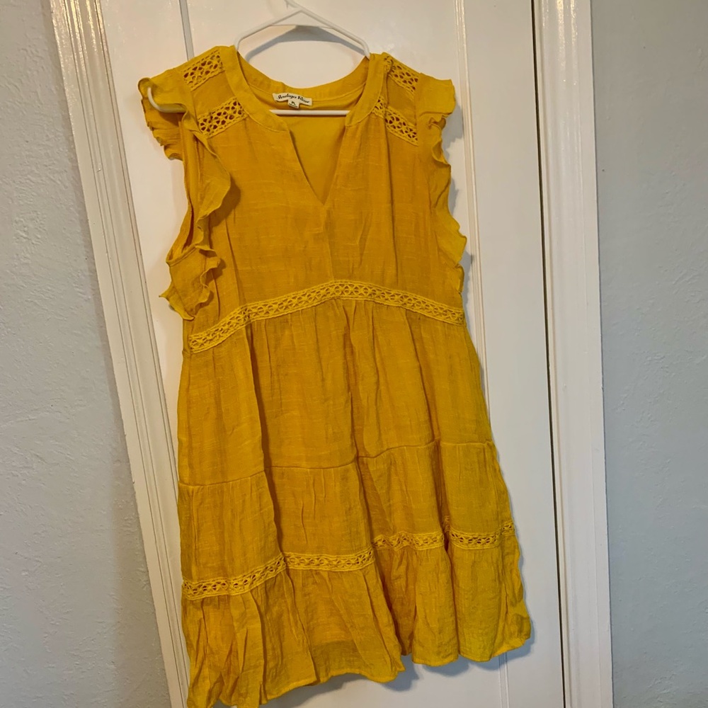 Women's Yellow Ruffle Tiered Mini Dress